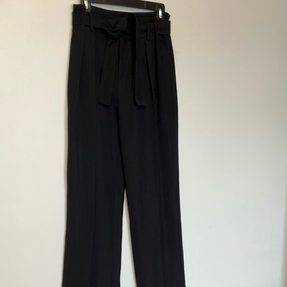Vince Black Wide-Leg Pleated Very High Waisted Trousers Belted Pants - Picture 3 of 8